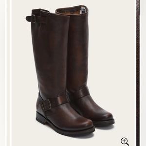 Frye Veronica Slouch Tall Harness Boots Brown Leather Knee High W/ Buckle Sz 7.5